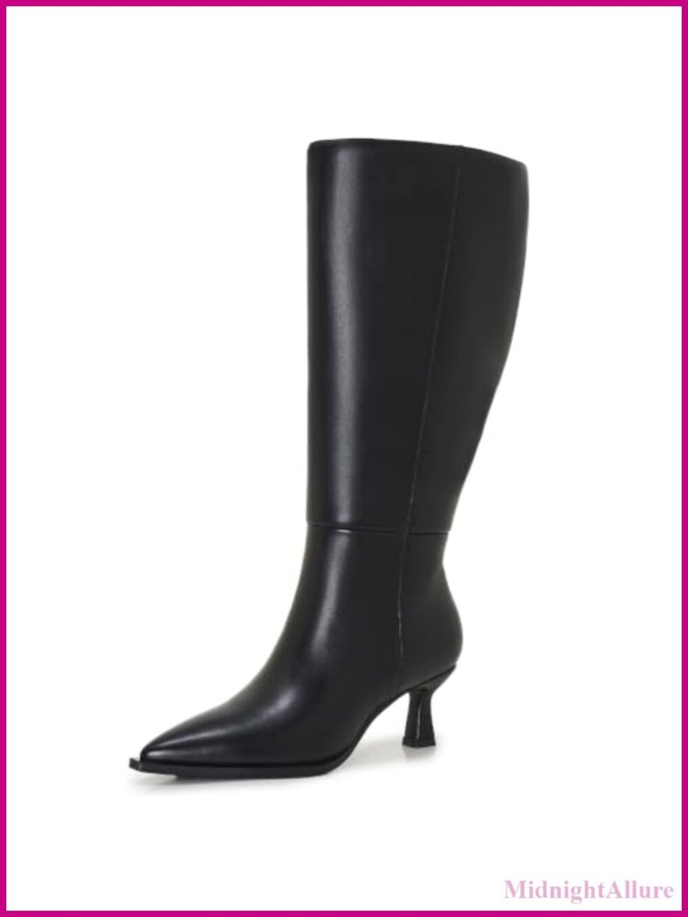 Wide Calf Knee High Kitten Heel Boots Faux Leather Pointed Toe Dress Boots